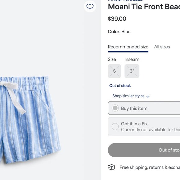 NEW Mason and Belle Stitch Fix Blue White Striped Beach Linen Shorts Size Small - Picture 3 of 4